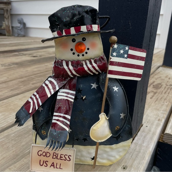 Home Interior Snowman USA Candle Holder "God Bless Us All"~New - Picture 1 of 3